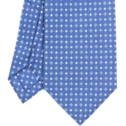 CRAVATTA SARTORIALE EXTRA LONG IN SETA AZZURRO POLVERE Microfantasia fiore