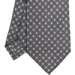 CRAVATTA SARTORIALE EXTRA LONG IN SETA GRIGIO SCURO Microfantasia fiore
