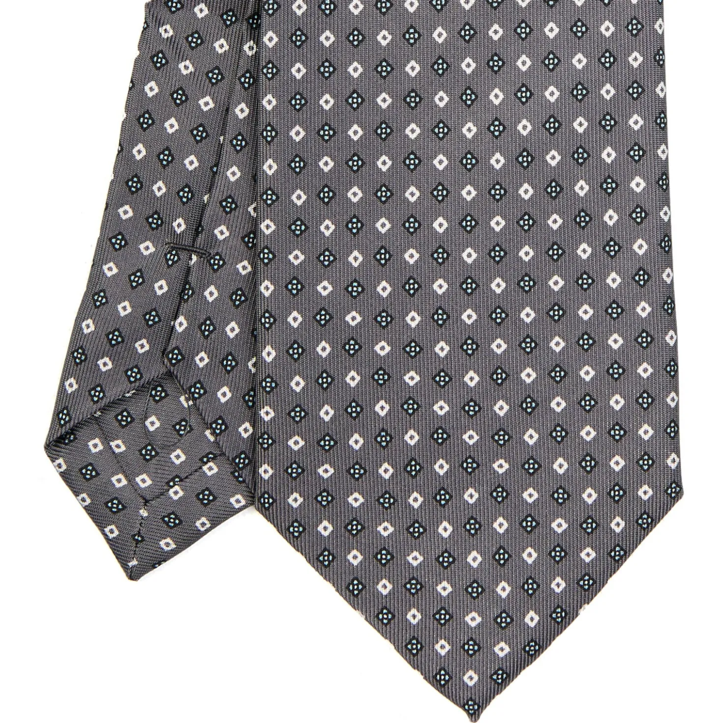 CRAVATTA SARTORIALE EXTRA LONG IN SETA GRIGIO SCURO Microfantasia fiore