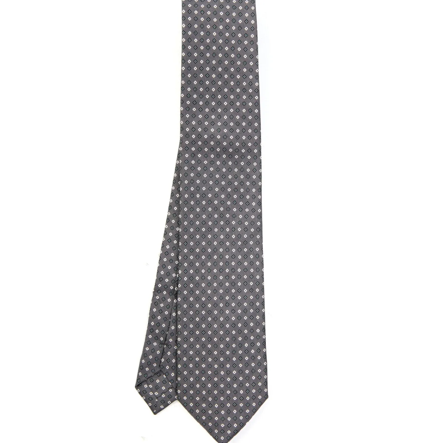 CRAVATTA SARTORIALE EXTRA LONG IN SETA GRIGIO SCURO Microfantasia fiore