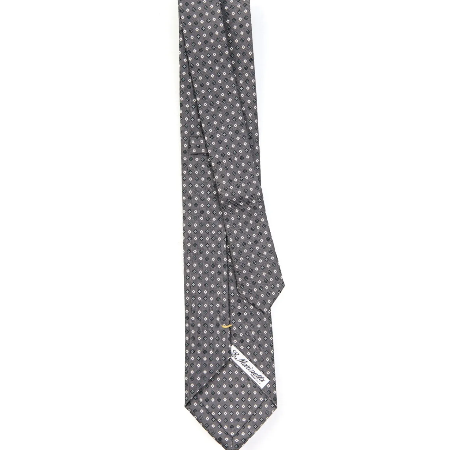 CRAVATTA SARTORIALE EXTRA LONG IN SETA GRIGIO SCURO Microfantasia fiore