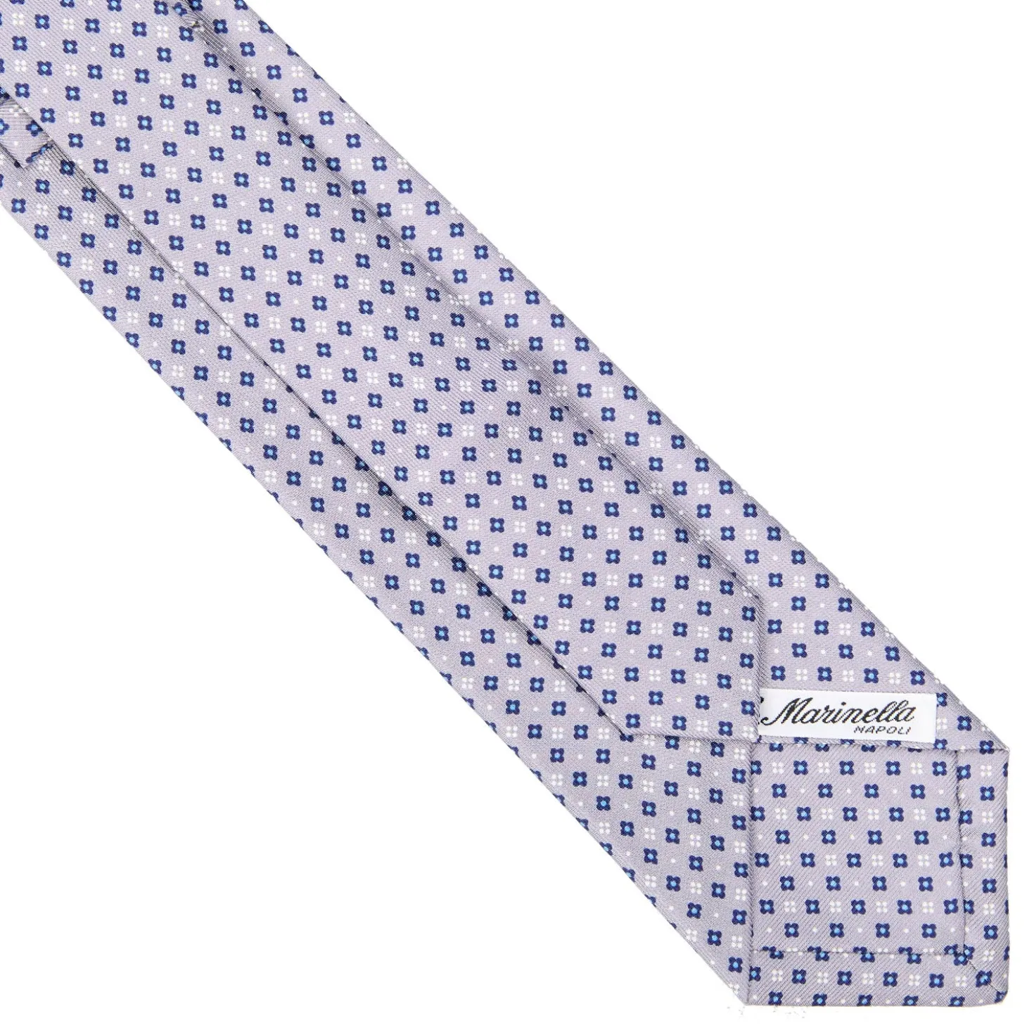 CRAVATTA SARTORIALE EXTRA LONG IN SETA GRIGIO CHIARO Microfantasia fiore