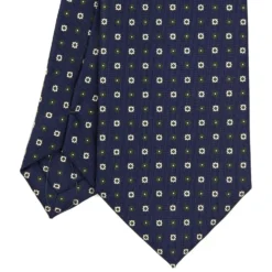 CRAVATTA SARTORIALE EXTRA LONG IN SETA BLU SCURO Microfantasia fiore
