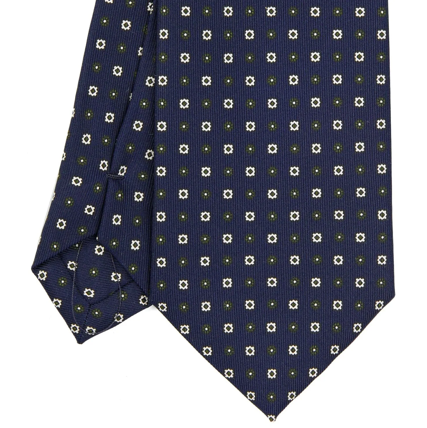 CRAVATTA SARTORIALE EXTRA LONG IN SETA BLU SCURO Microfantasia fiore