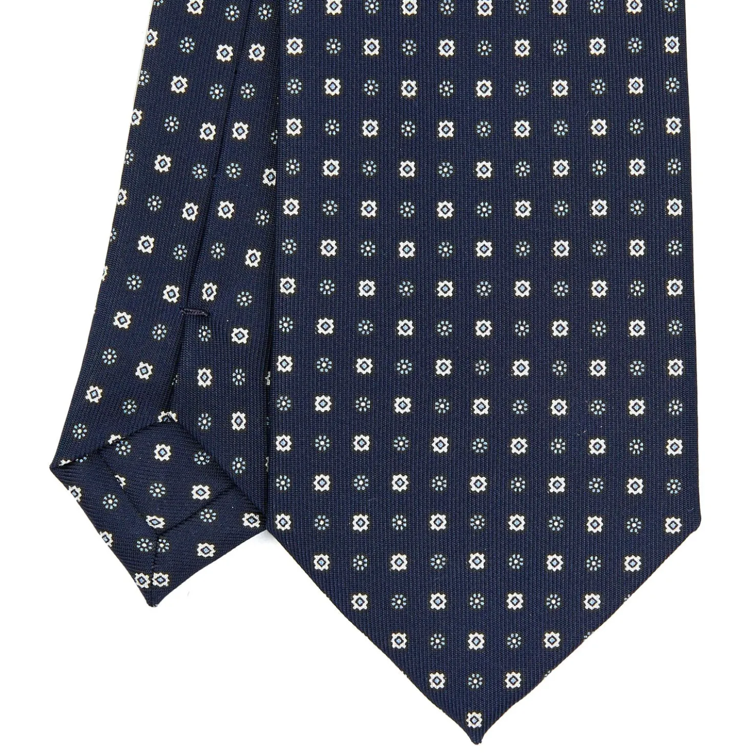 CRAVATTA SARTORIALE EXTRA LONG IN SETA BLU SCURO Microfantasia fiore