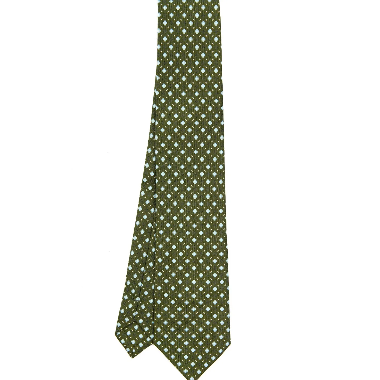 CRAVATTA SARTORIALE EXTRA LONG IN SETA VERDE OLIVA Microfantasia fiore