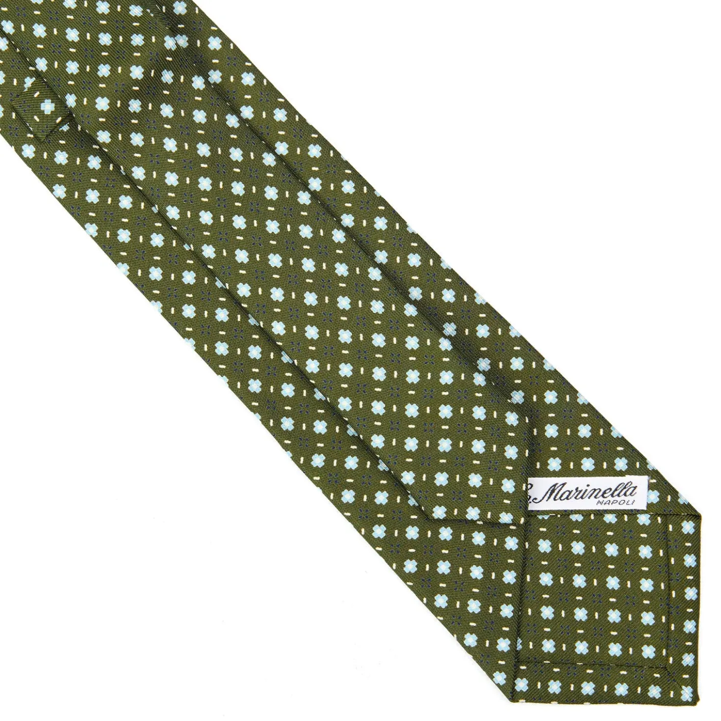 CRAVATTA SARTORIALE EXTRA LONG IN SETA VERDE OLIVA Microfantasia fiore