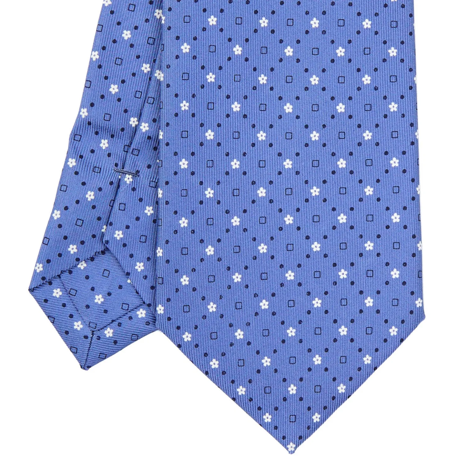 CRAVATTA SARTORIALE EXTRA LONG IN SETA AZZURRO POLVERE Microfantasia fiore