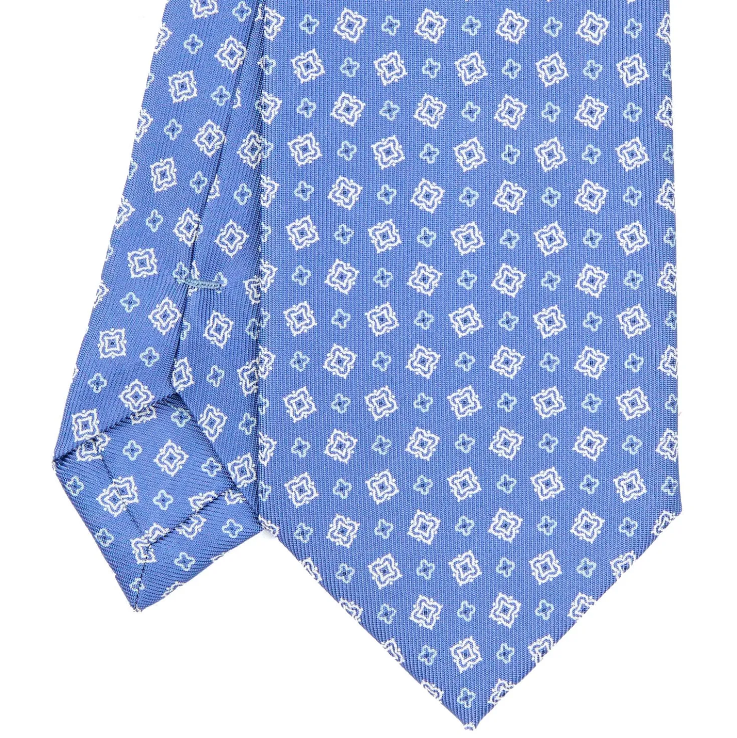 CRAVATTA SARTORIALE EXTRA LONG IN SETA AZZURRO POLVERE Microfantasia fiore