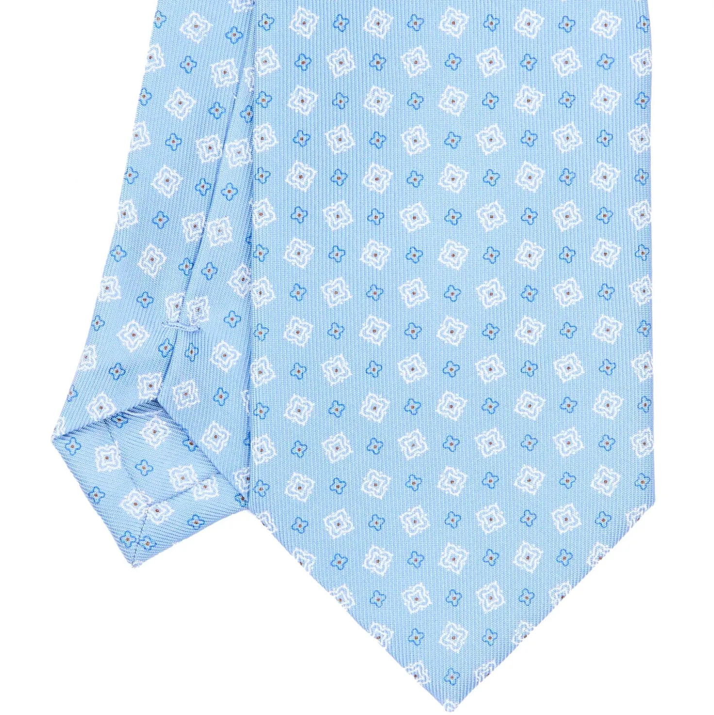CRAVATTA SARTORIALE EXTRA LONG IN SETA AZZURRA Microfantasia fiore