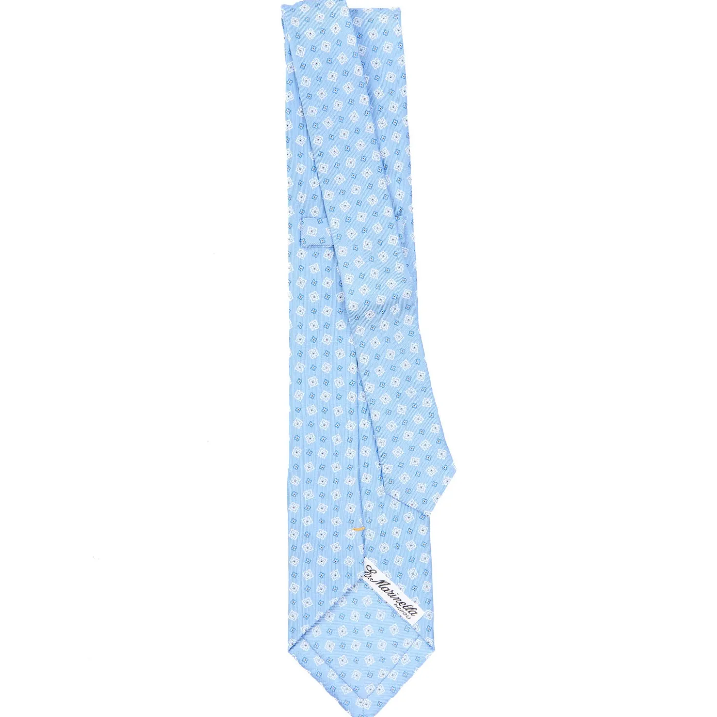 CRAVATTA SARTORIALE EXTRA LONG IN SETA AZZURRA Microfantasia fiore