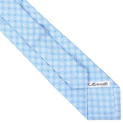 CRAVATTA SARTORIALE EXTRA LONG IN SETA AZZURRA Microfantasia fiore