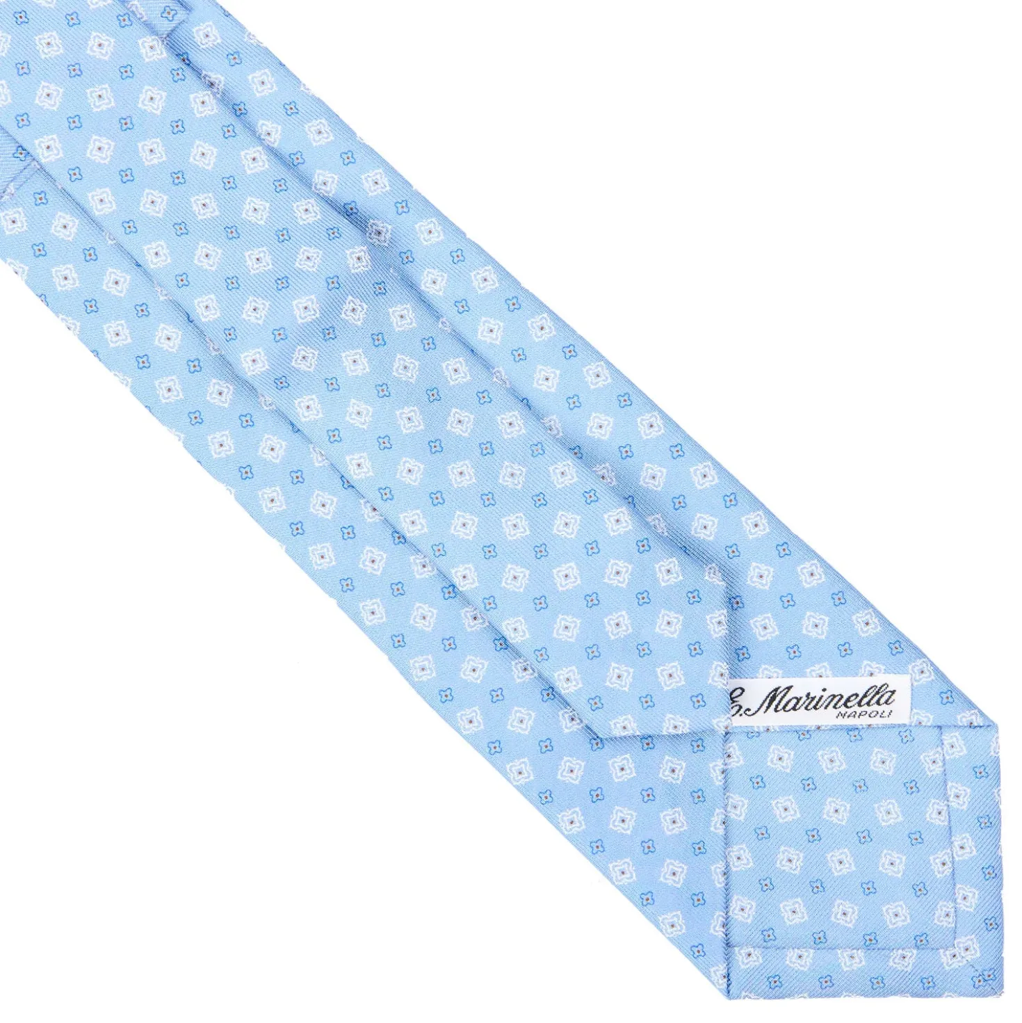 CRAVATTA SARTORIALE EXTRA LONG IN SETA AZZURRA Microfantasia fiore