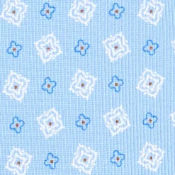 CRAVATTA SARTORIALE EXTRA LONG IN SETA AZZURRA Microfantasia fiore