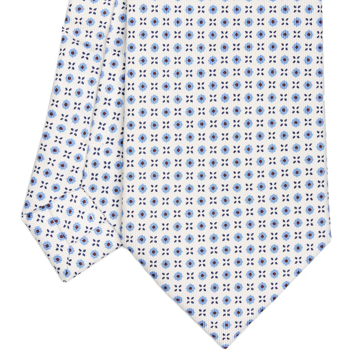 CRAVATTA SARTORIALE EXTRA LONG IN SETA BIANCA Microfantasia fiore