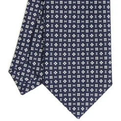 CRAVATTA SARTORIALE EXTRA LONG IN SETA BLU SCURO Microfantasia fiore