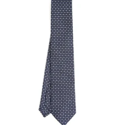 CRAVATTA SARTORIALE EXTRA LONG IN SETA BLU SCURO Microfantasia fiore