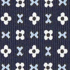CRAVATTA SARTORIALE EXTRA LONG IN SETA BLU SCURO Microfantasia fiore