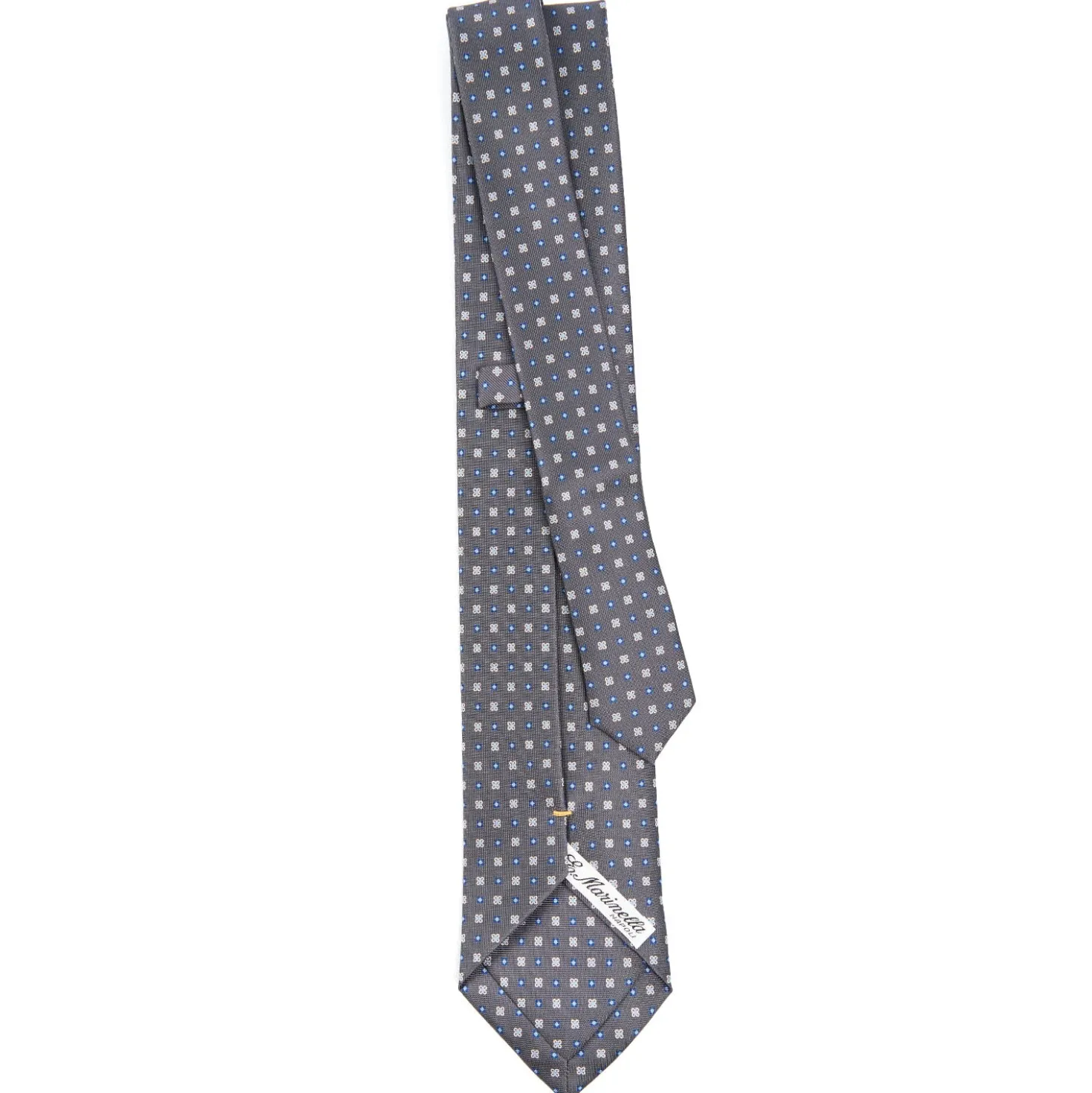 CRAVATTA SARTORIALE EXTRA LONG IN SETA GRIGIO SCURO Microfantasia fiore