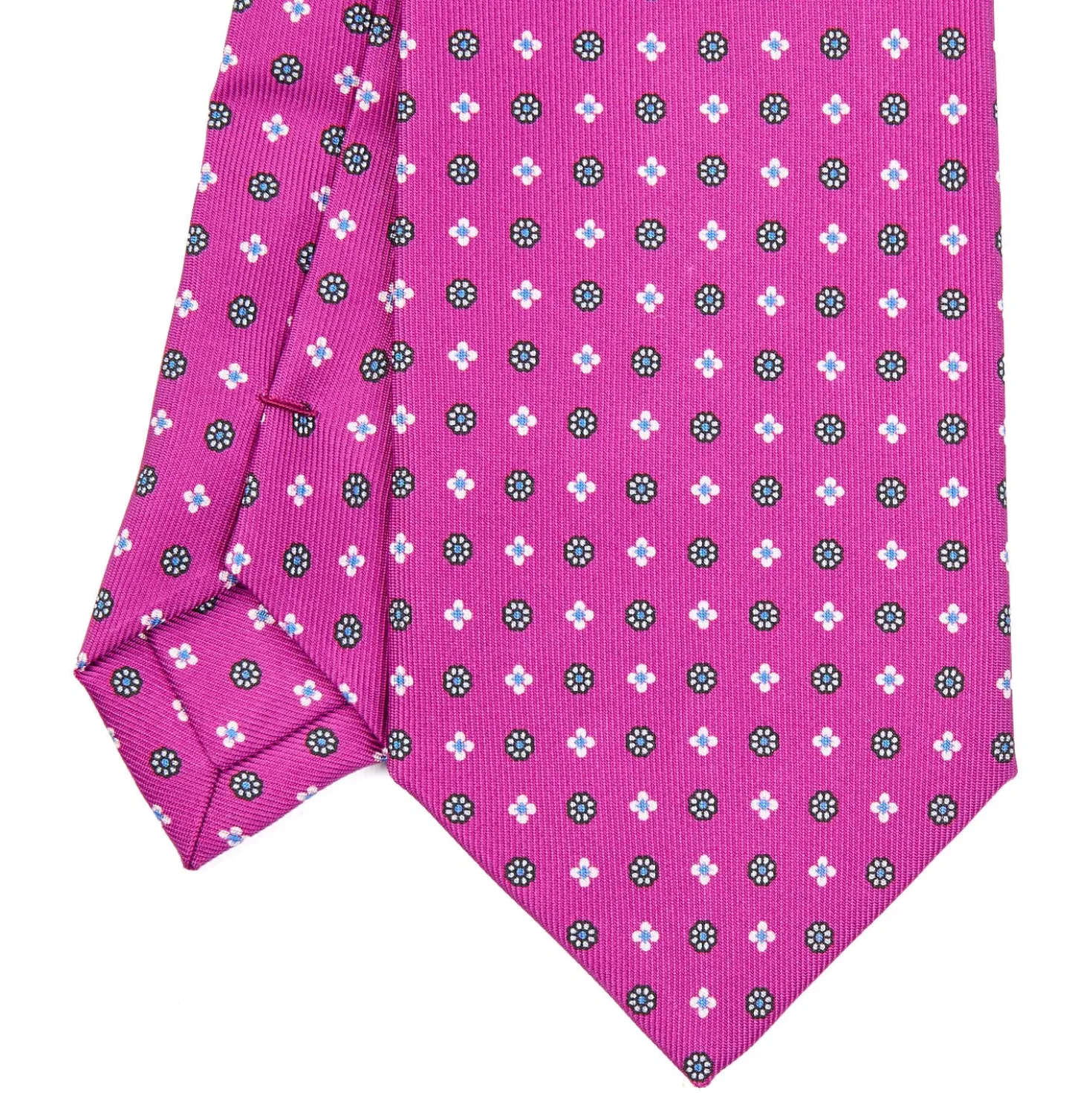 CRAVATTA SARTORIALE EXTRA LONG IN SETA FUCSIA Microfantasia fiore