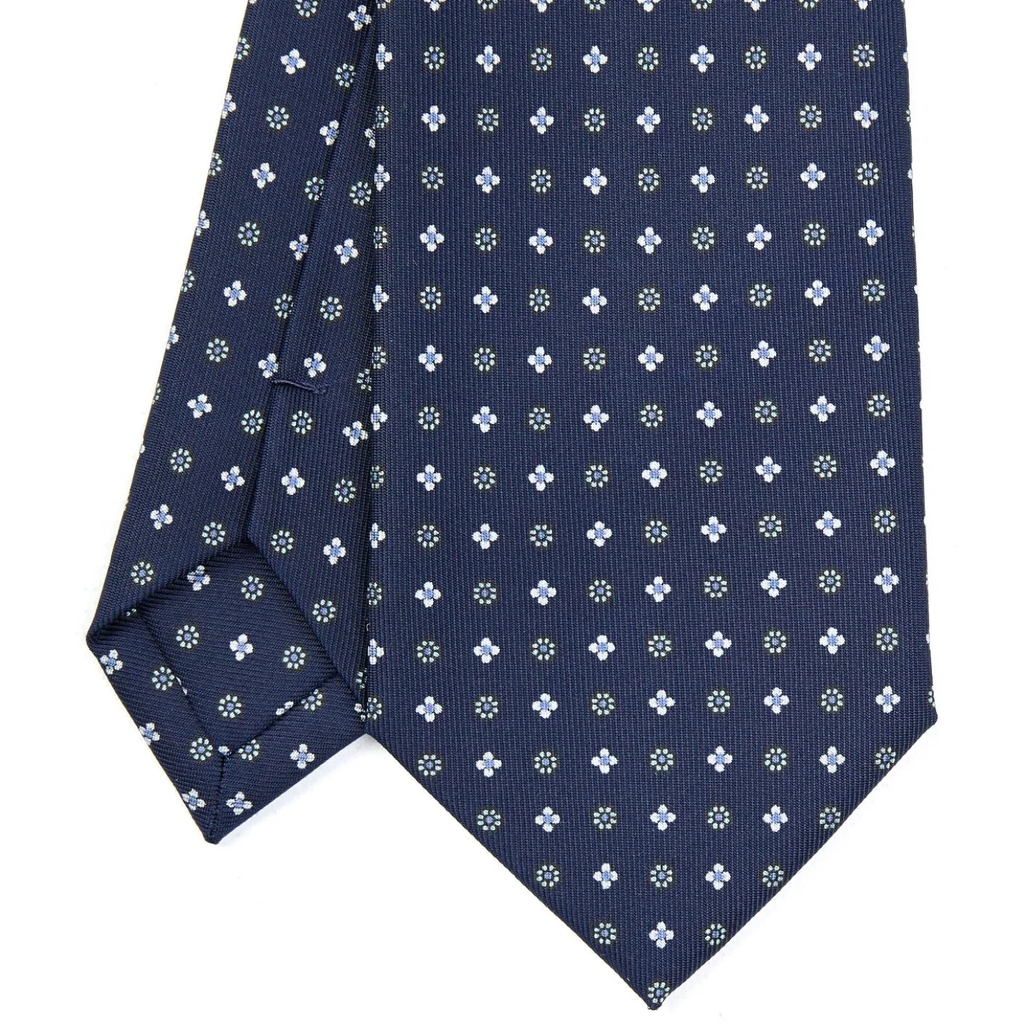 CRAVATTA SARTORIALE EXTRA LONG IN SETA BLU SCURO Microfantasia fiore