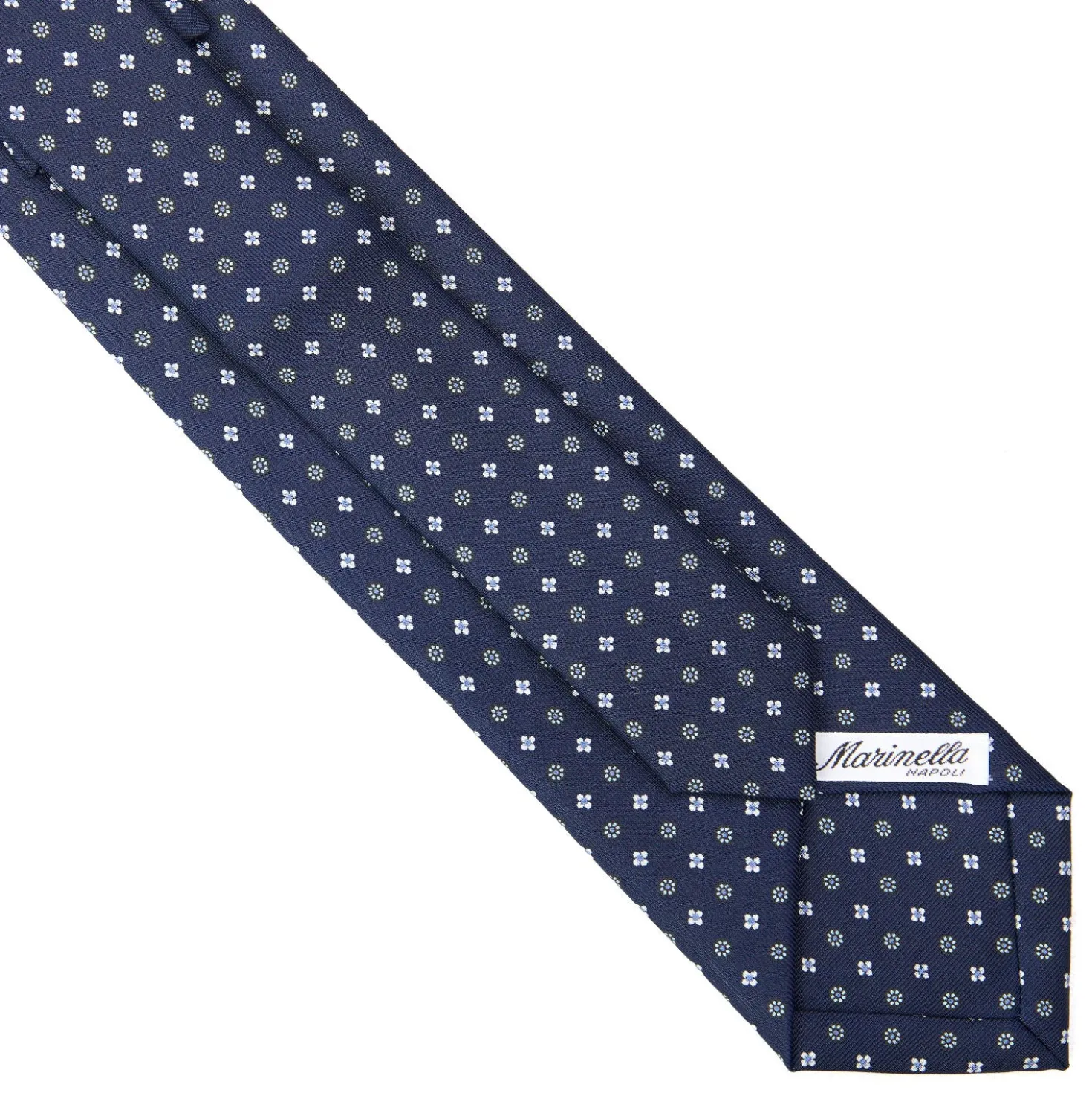 CRAVATTA SARTORIALE EXTRA LONG IN SETA BLU SCURO Microfantasia fiore