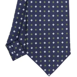 CRAVATTA SARTORIALE EXTRA LONG IN SETA BLU SCURO Microfantasia fiore