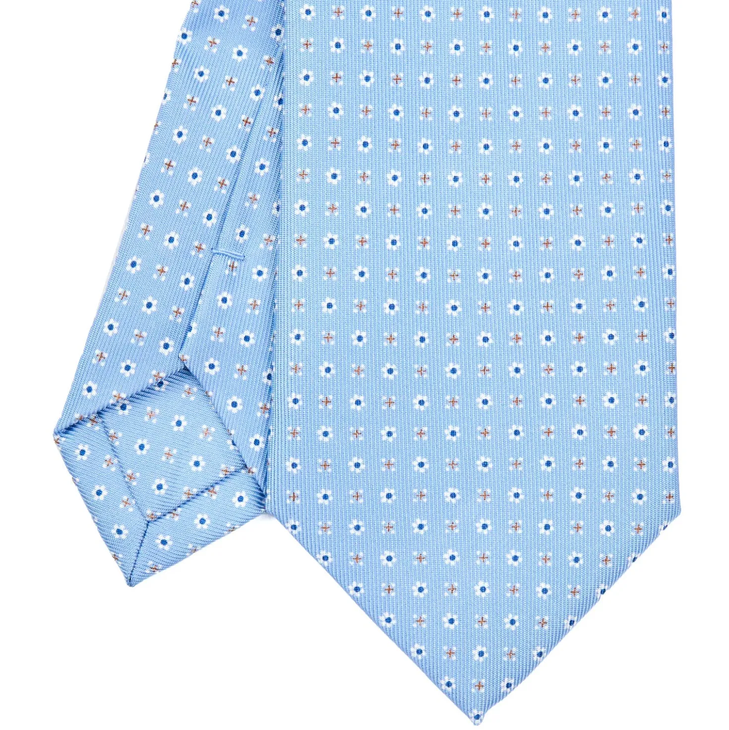 CRAVATTA SARTORIALE EXTRA LONG IN SETA AZZURRA Microfantasia fiore
