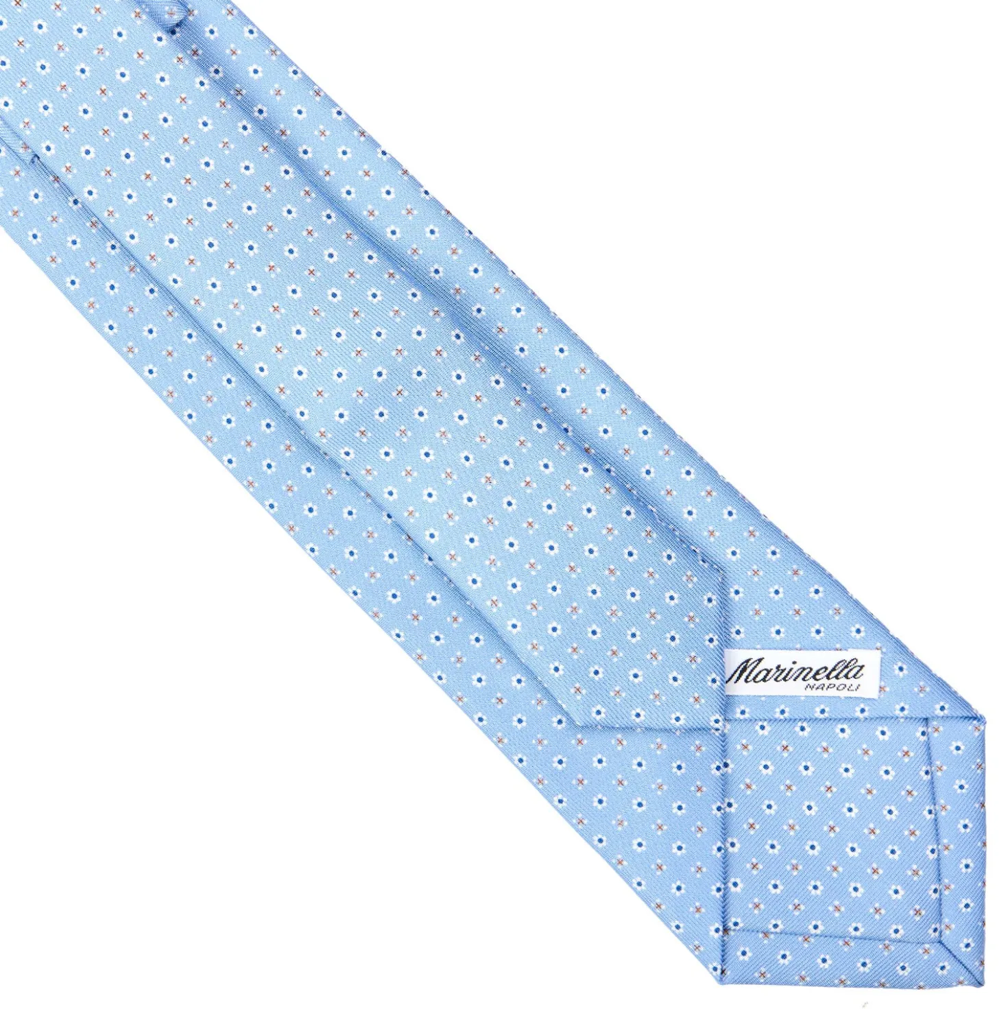 CRAVATTA SARTORIALE EXTRA LONG IN SETA AZZURRA Microfantasia fiore