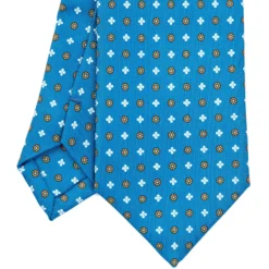 CRAVATTA SARTORIALE EXTRA LONG IN SETA BLU MEDIO Microfantasia fiore
