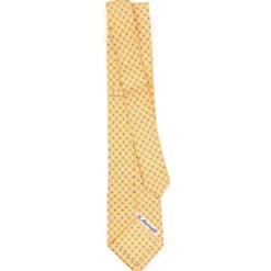 CRAVATTA SARTORIALE EXTRA LONG IN SETA GIALLA Microfantasia fiore