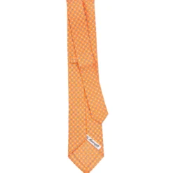 CRAVATTA SARTORIALE EXTRA LONG IN SETA ARANCIONE Microfantasia fiore