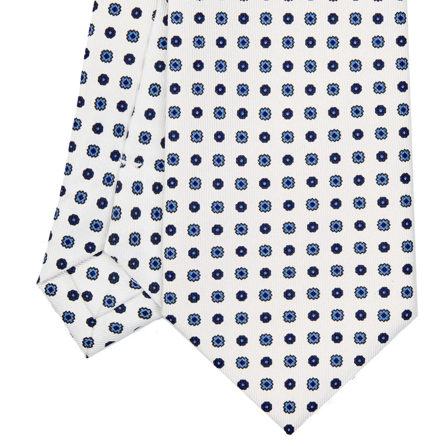 CRAVATTA SARTORIALE EXTRA LONG IN SETA BIANCA Microfantasia fiore