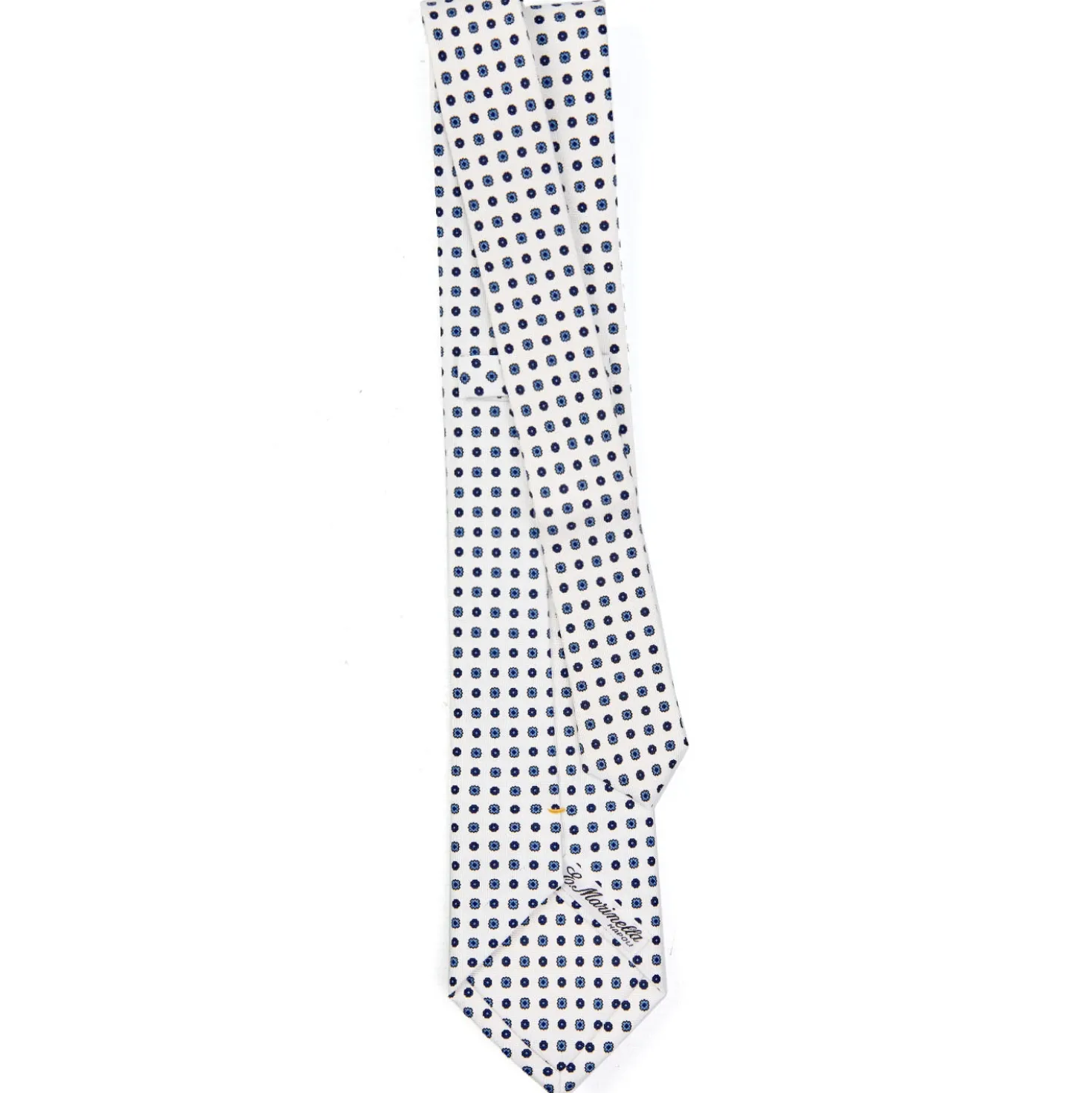 CRAVATTA SARTORIALE EXTRA LONG IN SETA BIANCA Microfantasia fiore
