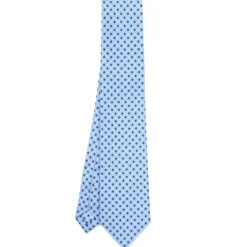 CRAVATTA SARTORIALE EXTRA LONG IN SETA AZZURRA Microfantasia fiore