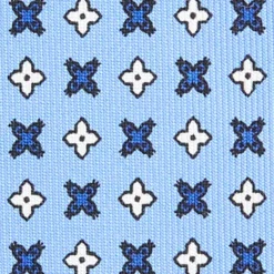 CRAVATTA SARTORIALE EXTRA LONG IN SETA AZZURRA Microfantasia fiore