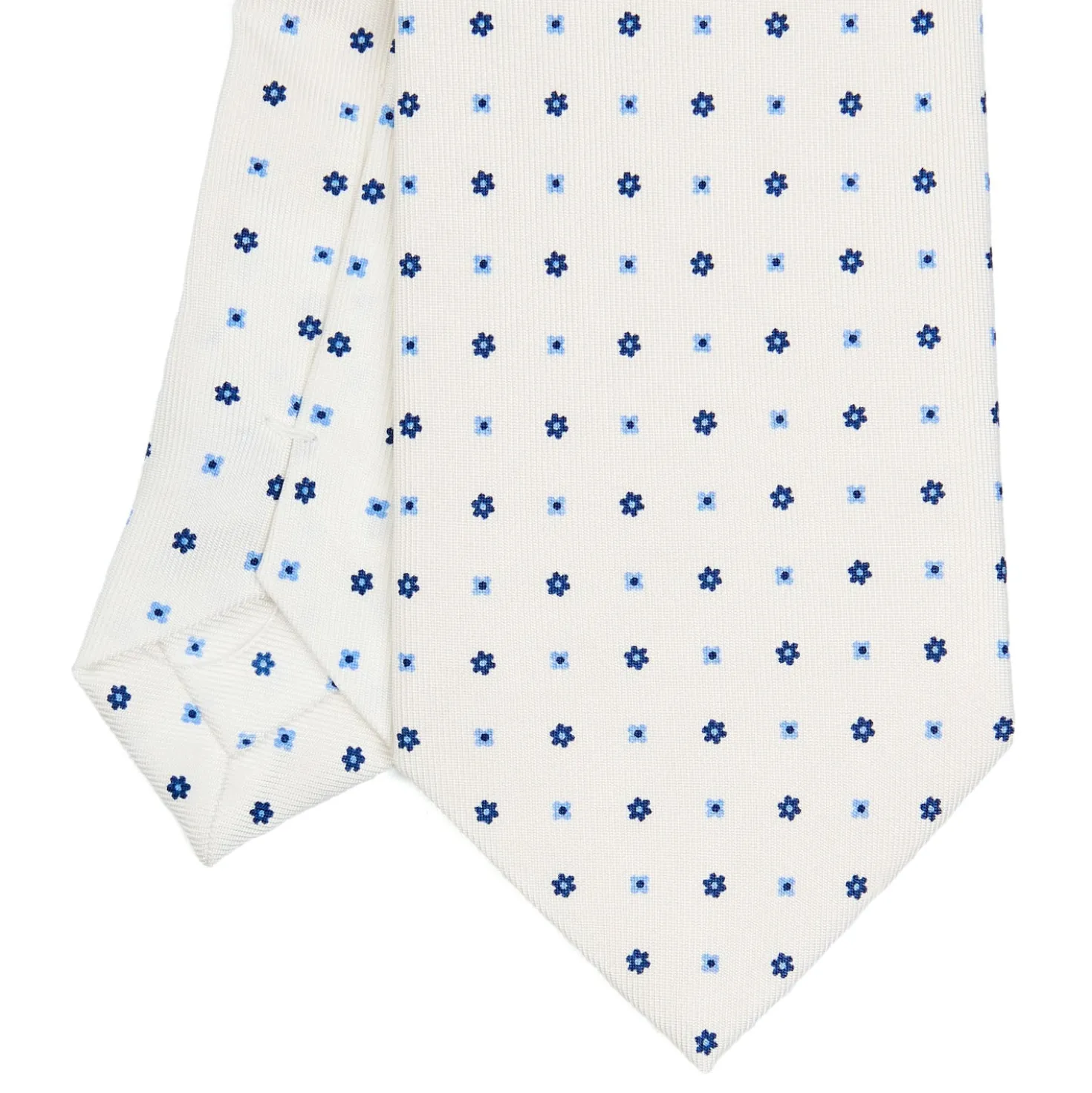 CRAVATTA SARTORIALE EXTRA LONG IN SETA BIANCA Microfantasia fiore