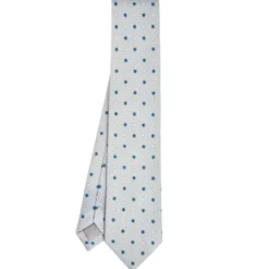 CRAVATTA SARTORIALE IN COTONE E SETA GRIGIO CHIARO Macrofantasia fiore