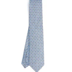 CRAVATTA SARTORIALE IN LINO AZZURRA Microfantasia fiore