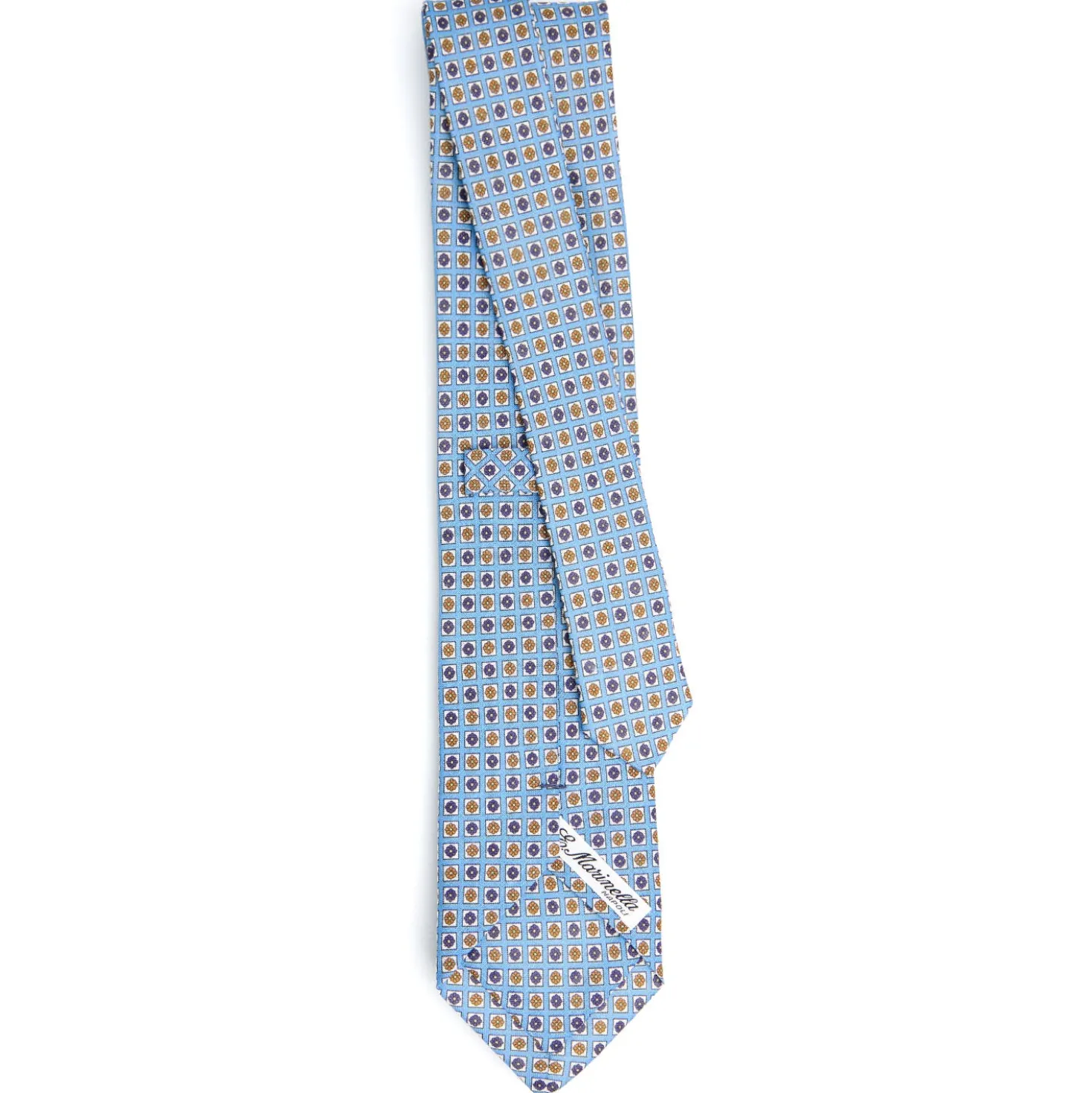 CRAVATTA SARTORIALE IN LINO AZZURRA Microfantasia fiore