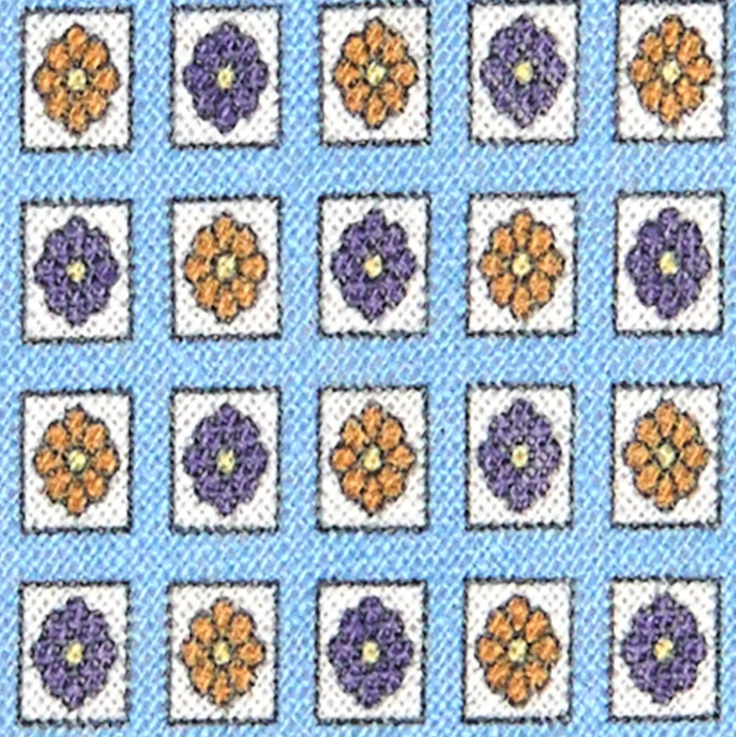 CRAVATTA SARTORIALE IN LINO AZZURRA Microfantasia fiore