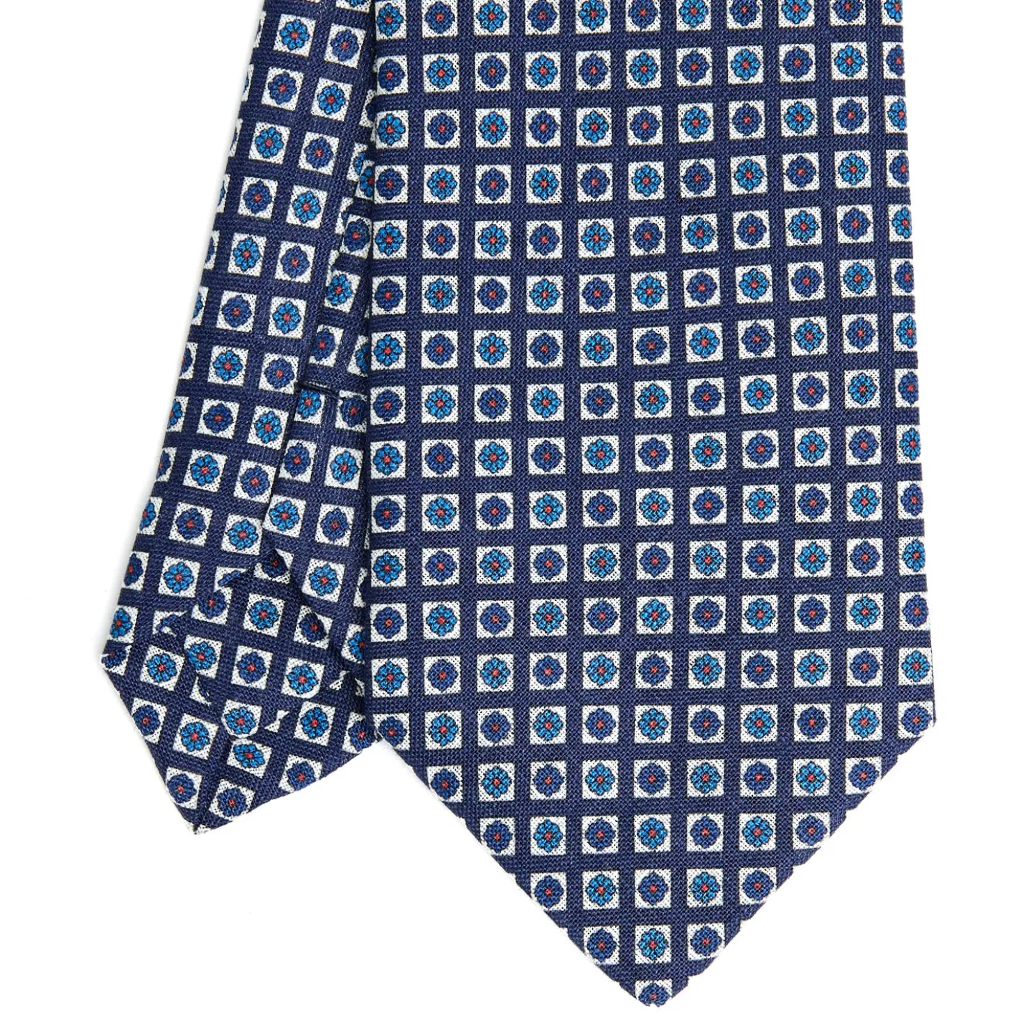 CRAVATTA SARTORIALE IN LINO BLU Microfantasia fiore
