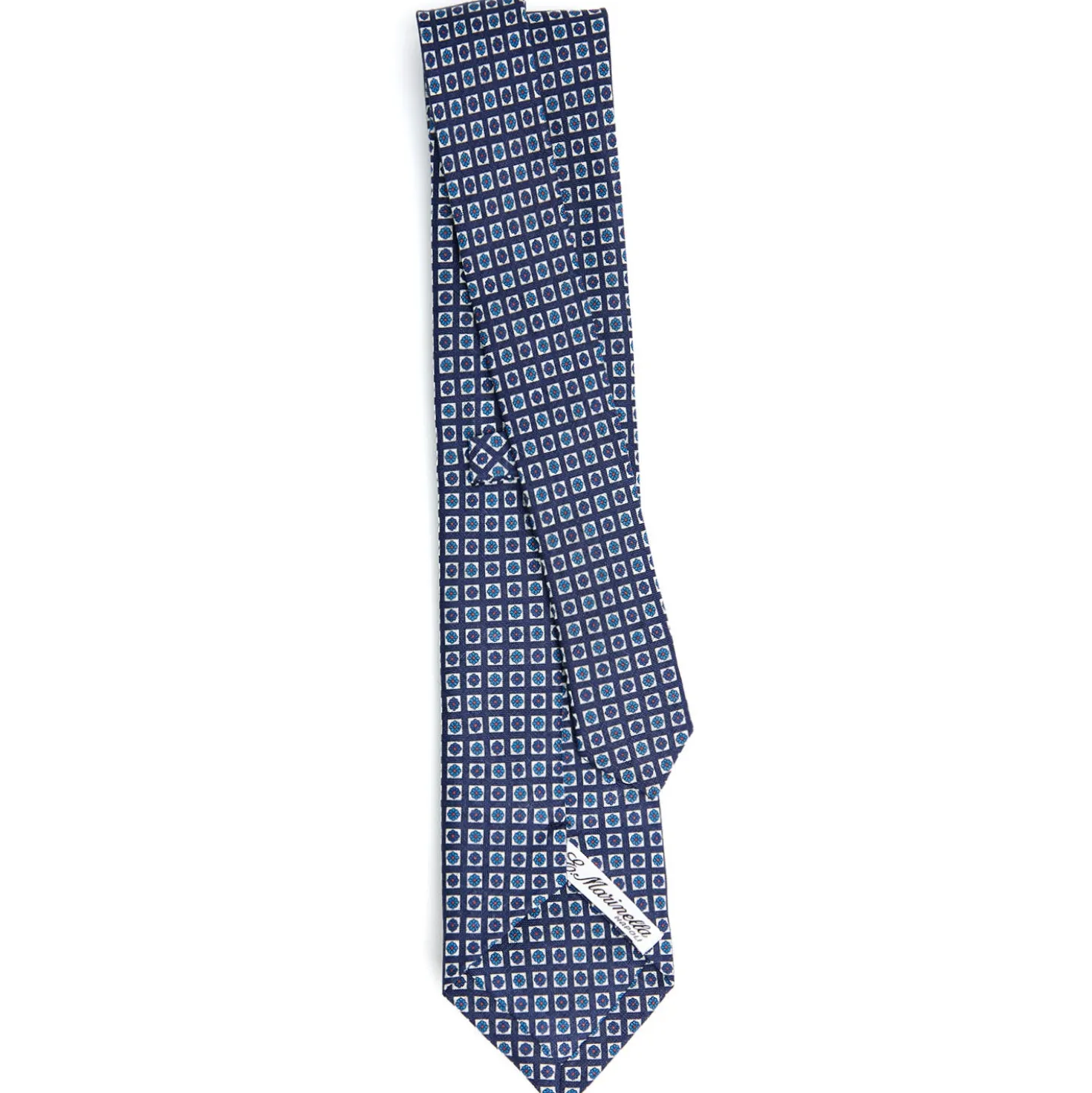 CRAVATTA SARTORIALE IN LINO BLU Microfantasia fiore