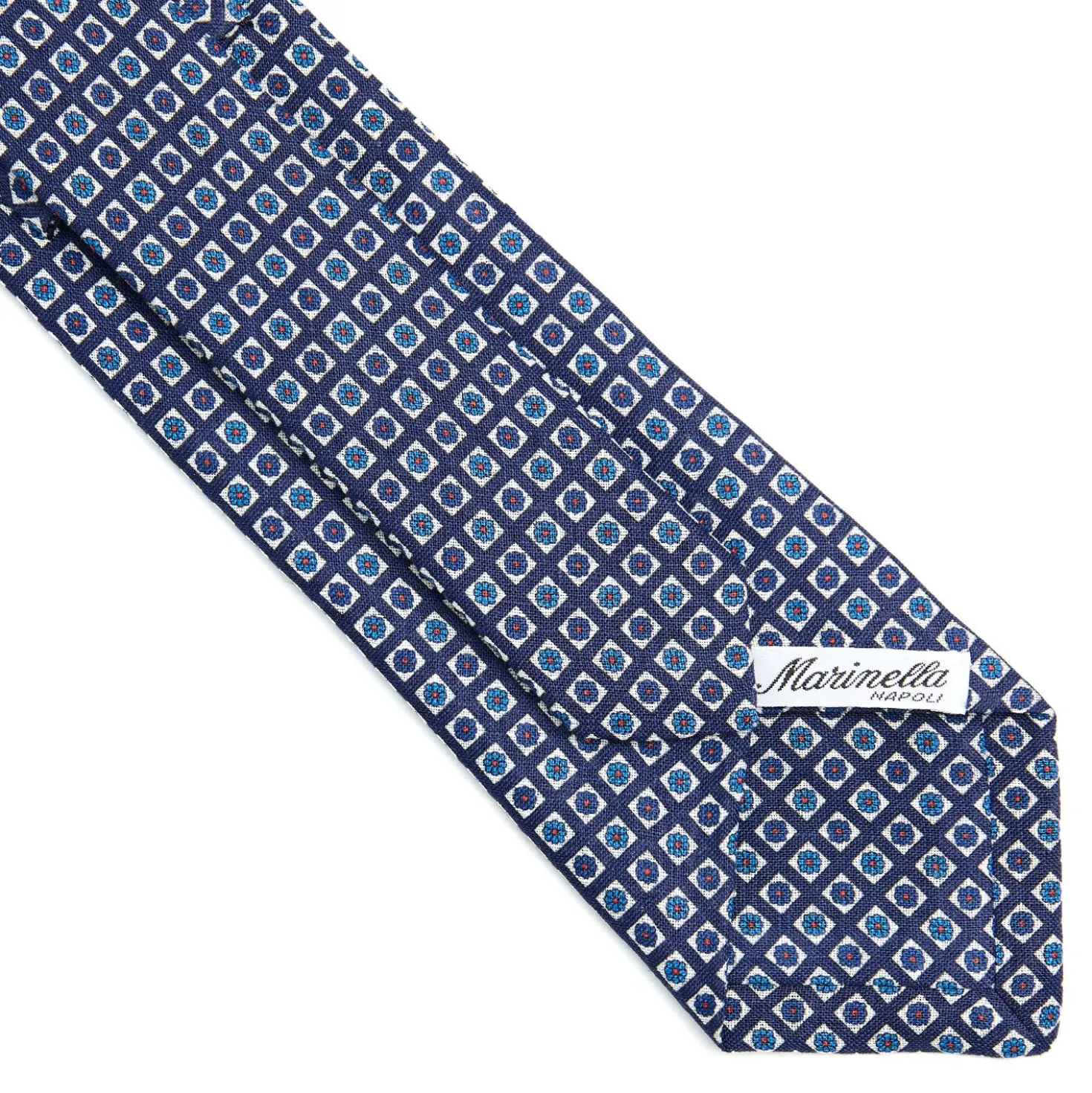 CRAVATTA SARTORIALE IN LINO BLU Microfantasia fiore