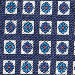 CRAVATTA SARTORIALE IN LINO BLU Microfantasia fiore