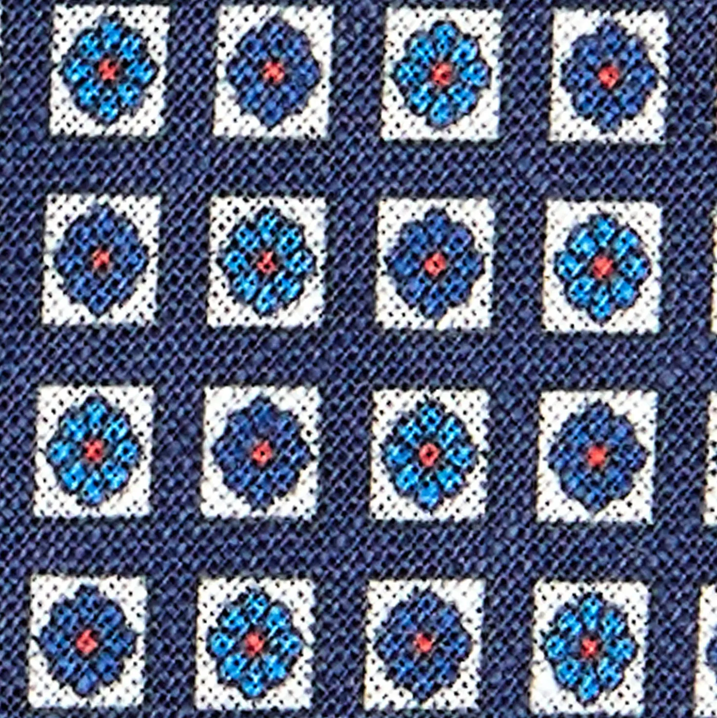 CRAVATTA SARTORIALE IN LINO BLU Microfantasia fiore