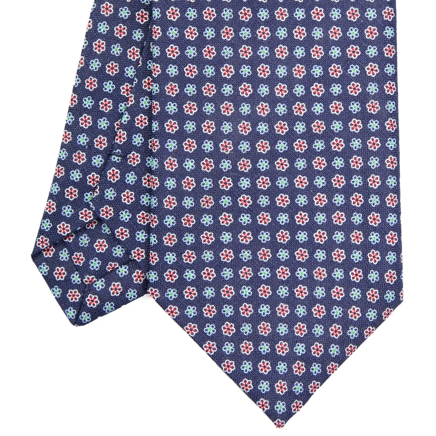 CRAVATTA SARTORIALE IN LINO BLU Microfantasia fiore