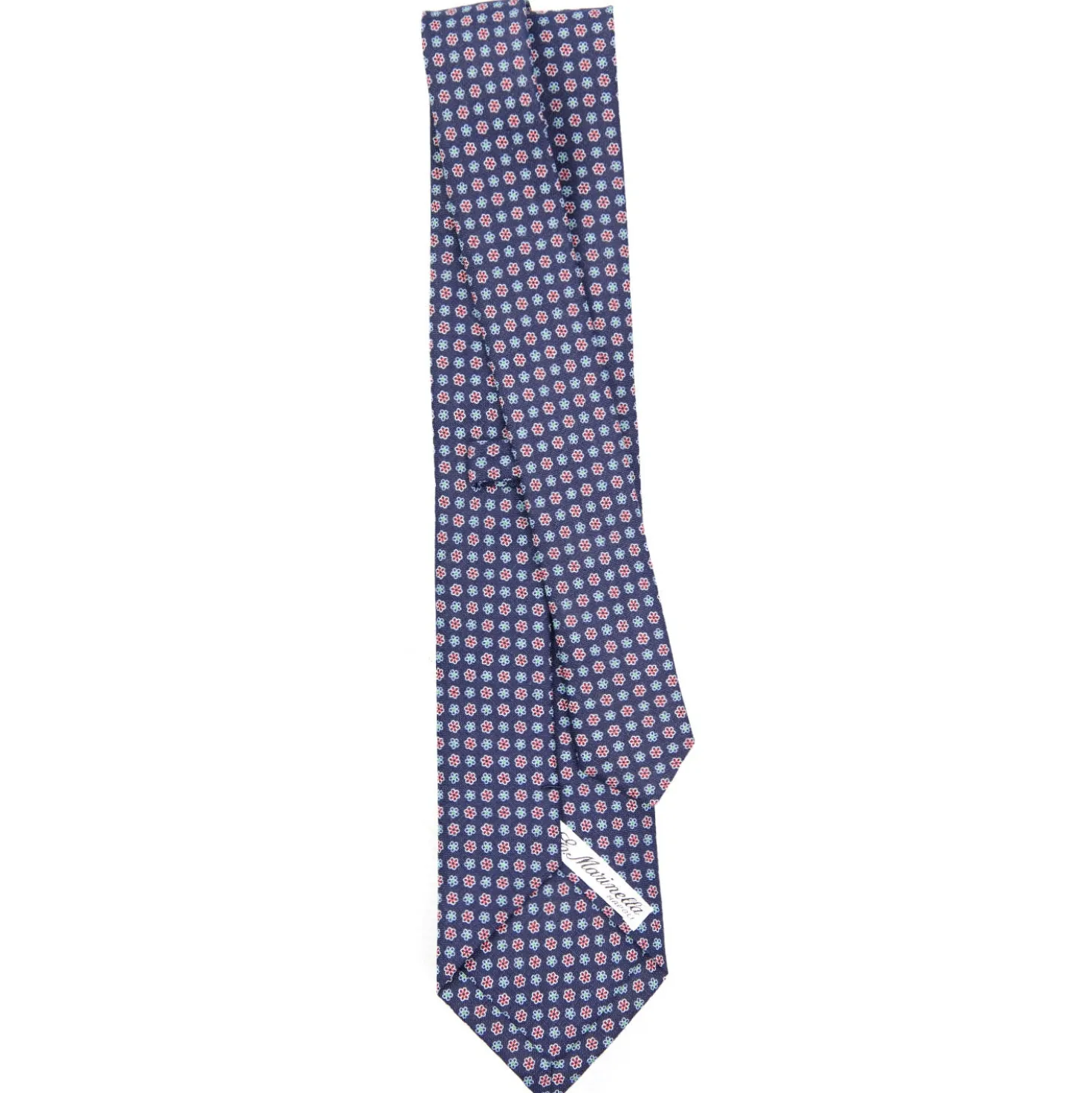 CRAVATTA SARTORIALE IN LINO BLU Microfantasia fiore