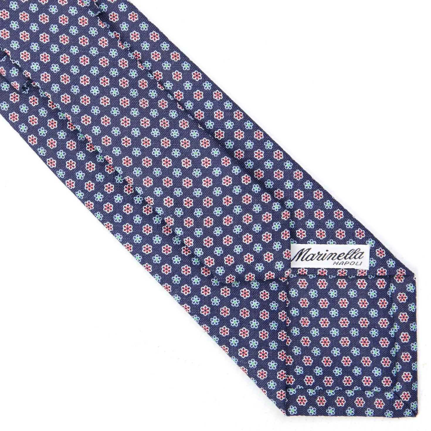 CRAVATTA SARTORIALE IN LINO BLU Microfantasia fiore