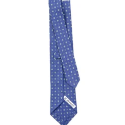 CRAVATTA SARTORIALE IN LINO BLU Microfantasia fiore